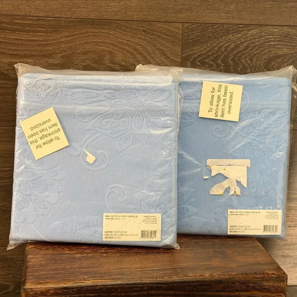 The Company Store Putnam Cotton Matelassé Shams (2), King. Corn Flower Blue. NWT
